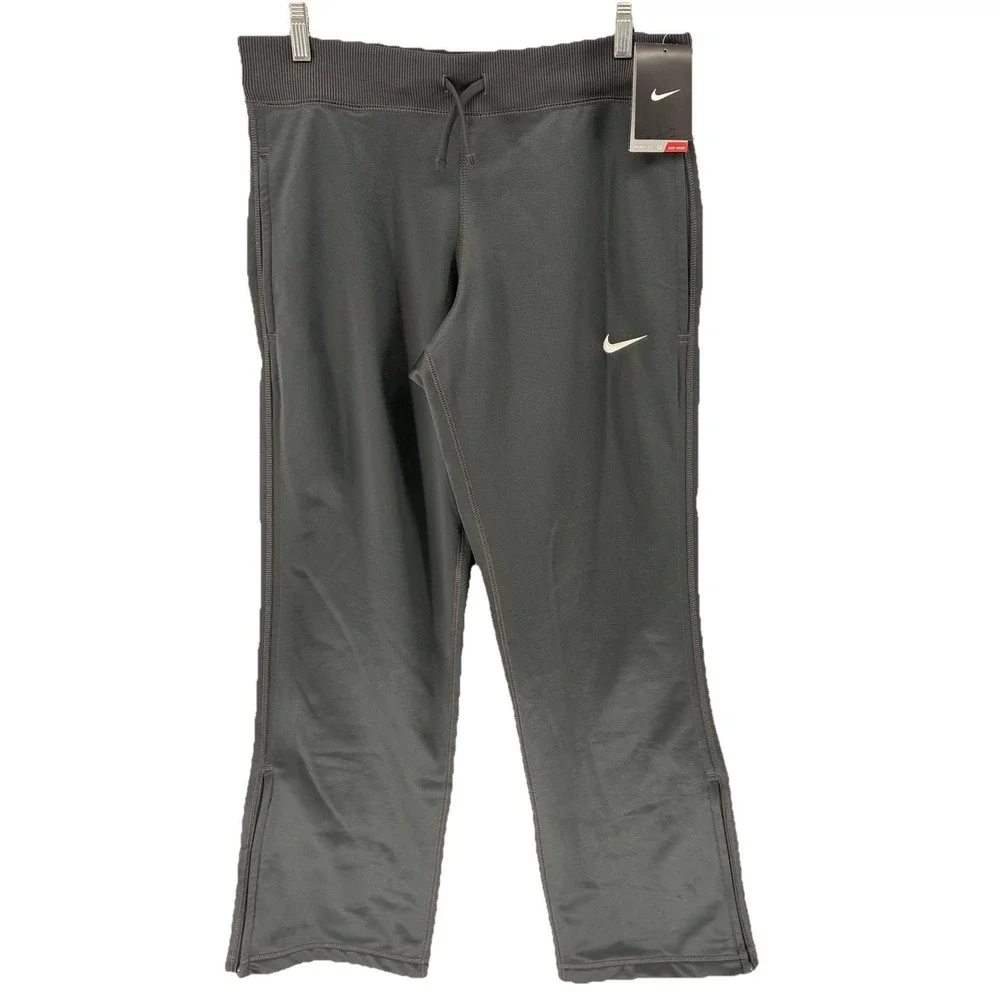 New Nike Therma Fit Gray Straight Leg Ankle Zip‎ Sweatpants Stretch Tech Women S